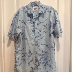 Marti Kat Hawaiian Button Up Shirt Mens Large Blue Floral Short Sleeve Beach